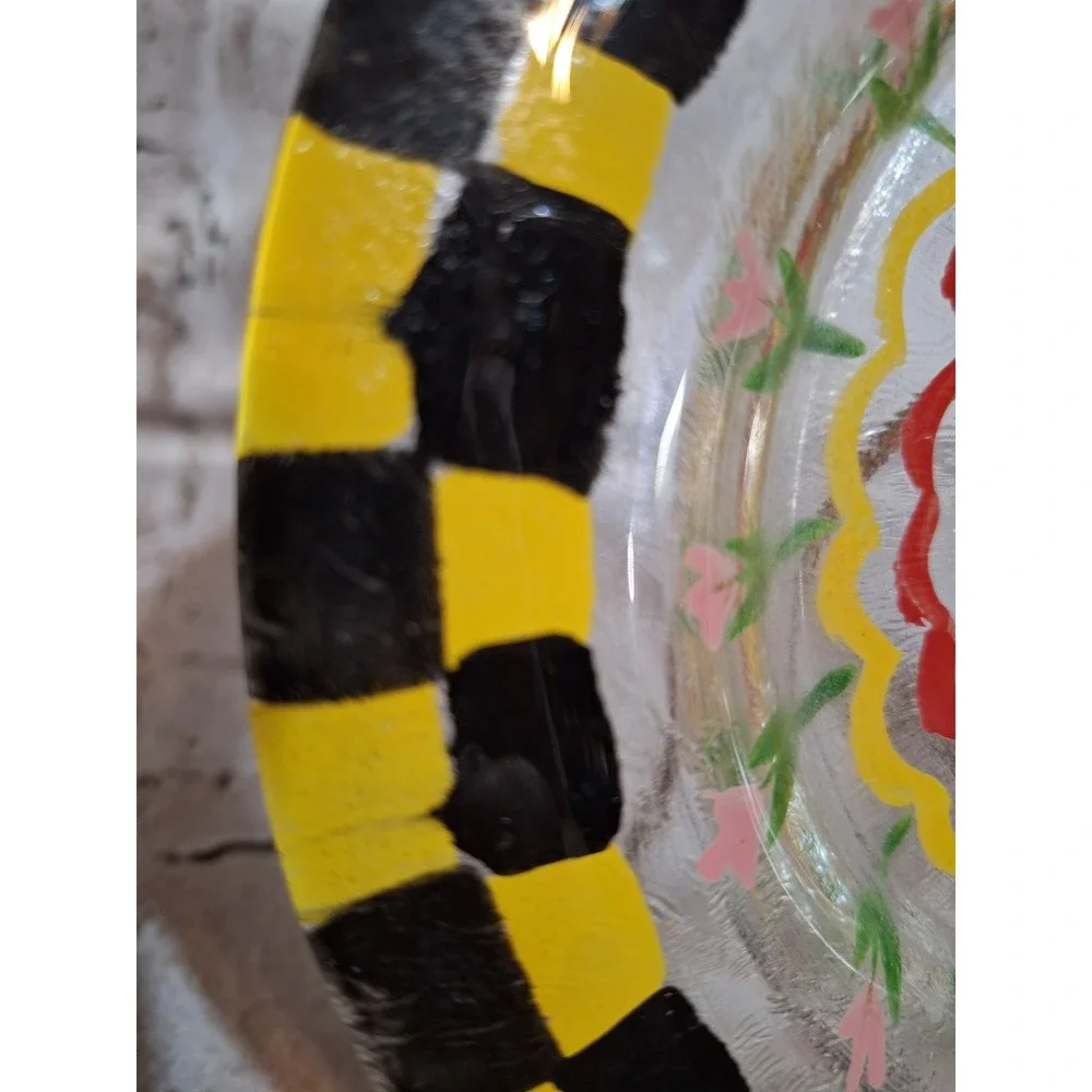 Vintage 1960's MacKensie-Childs Reverse Hand Painted Fused Glass Tulip Plate - Picture 2 of 12